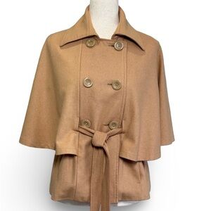 Cape Coat Button Belted Front Beige 
SZ S/M